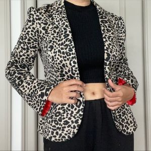 Nude Leopard Blazer with Coral Lining